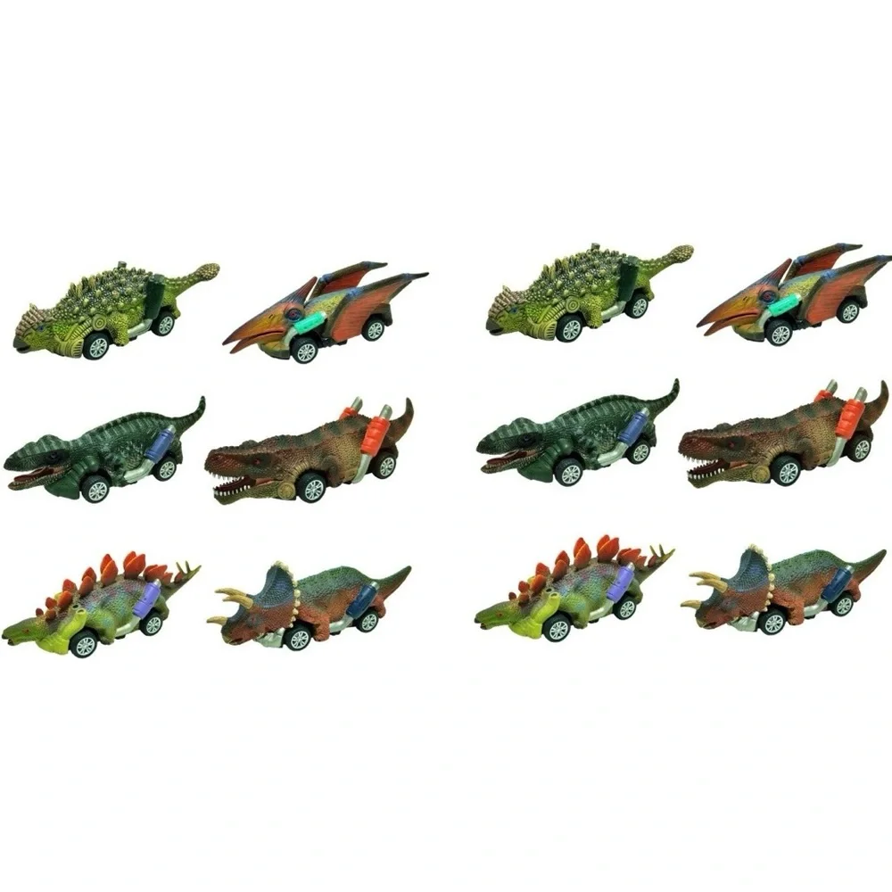 DINOBROS 12 Pack Dinosaur Pull Back Cars Toy Set Kids Gift Party Favors
